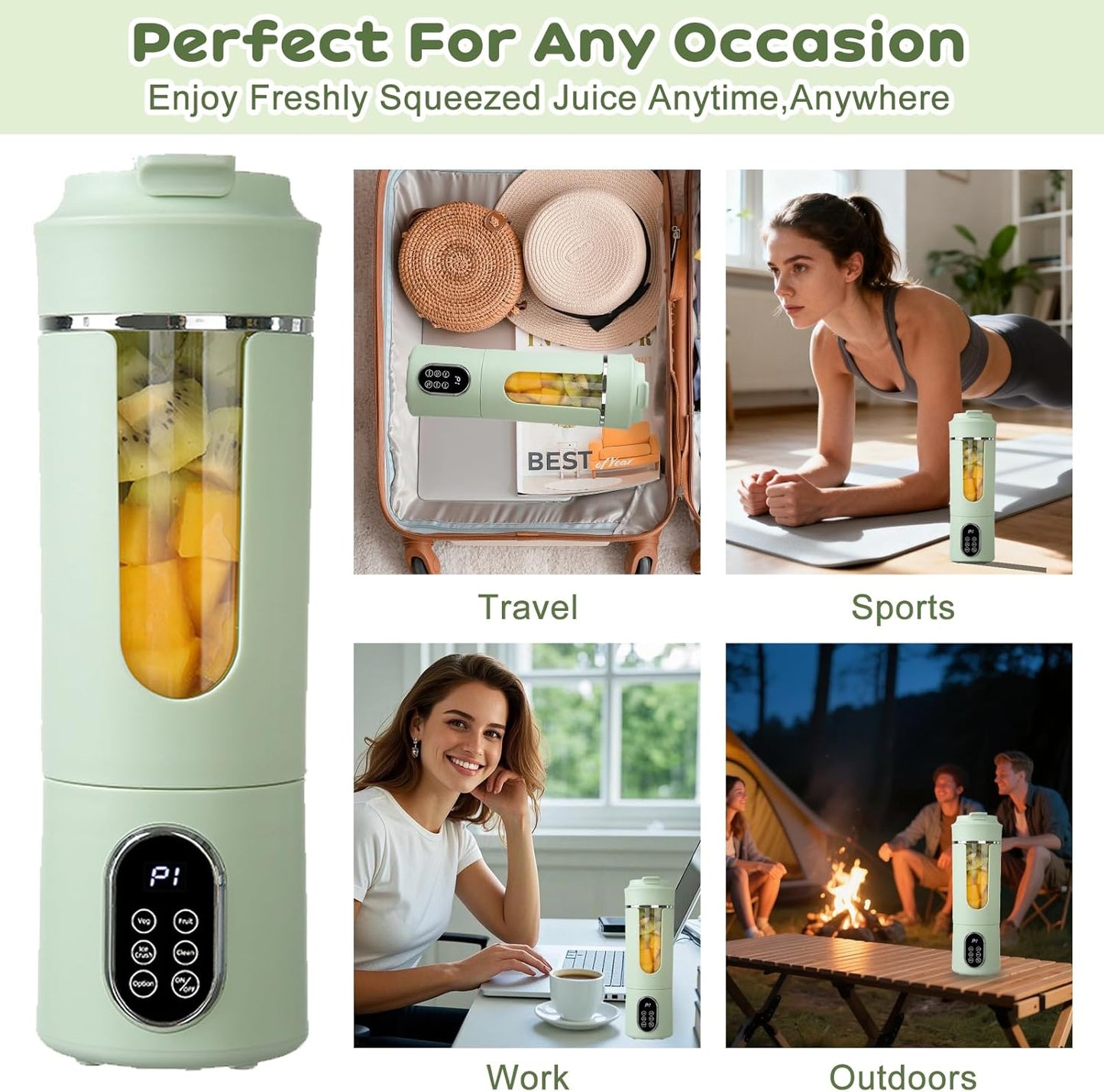 Portable Blender, 530Ml Fruit Smoothie Blender, Cordless Mini Blender, Rechargeable Portable Juicer Cup Strong Cutting Power with 12 Blades, for Home, Sport, Office