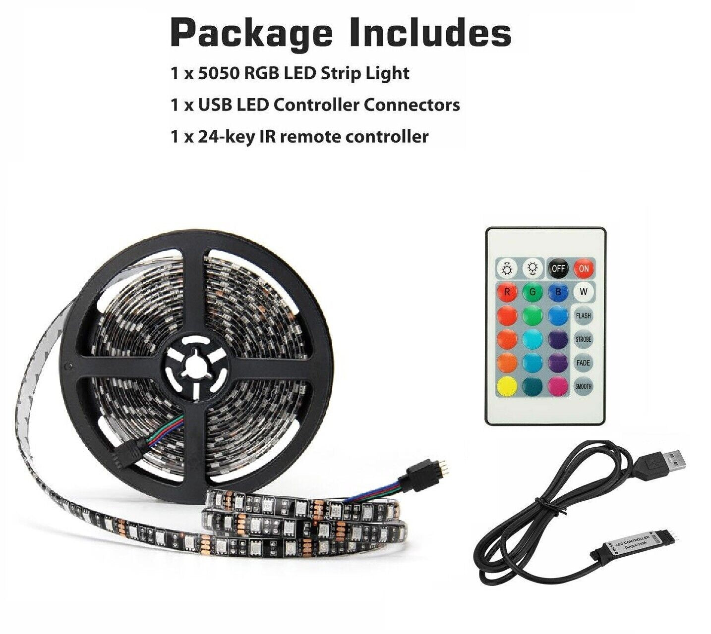 LED Strip Lights 1- 5M RGB 5050 Colour Changing Tape Cabinet Kitchen TV Lighting