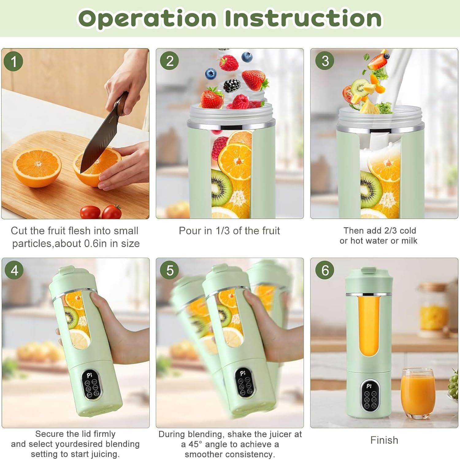 Portable Blender, 530Ml Fruit Smoothie Blender, Cordless Mini Blender, Rechargeable Portable Juicer Cup Strong Cutting Power with 12 Blades, for Home, Sport, Office