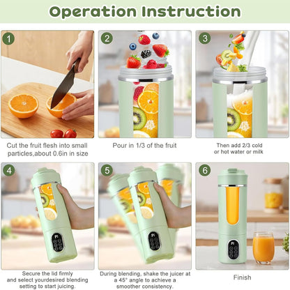 Portable Blender, 530Ml Fruit Smoothie Blender, Cordless Mini Blender, Rechargeable Portable Juicer Cup Strong Cutting Power with 12 Blades, for Home, Sport, Office
