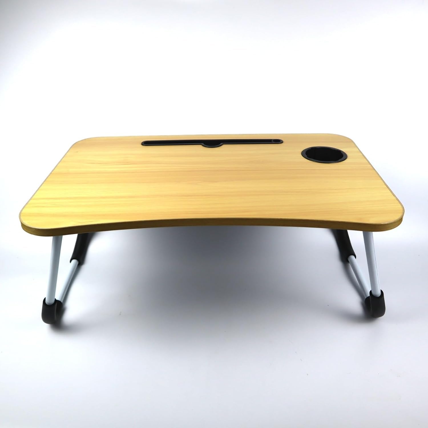 Foldable Laptop Table, Bed Table – Bed Desk Stand with Foldable Legs & Cup Slot Notebook Stand Computer Laptop Bed Table Laptops Tray for Sofa Bed (Oak Wood)