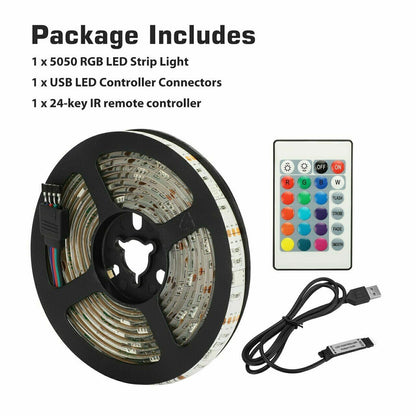 LED Strip Lights 1- 5M RGB 5050 Colour Changing Tape Cabinet Kitchen TV Lighting