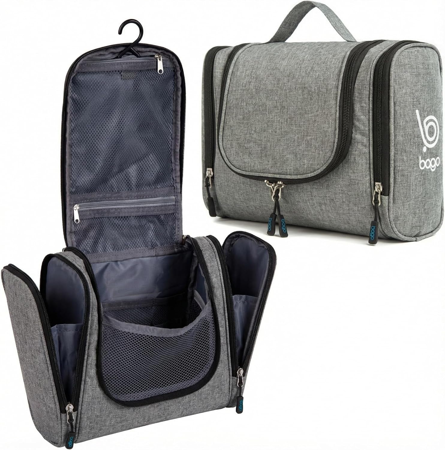 Travel Hanging Toiletry Wash Bag Makeup Cosmetic Organizer - Large Waterproof Hanging Toiletry Bags for Women and Men - Travel Essentials Accessories Hanging Wash Bag (Snowgray)