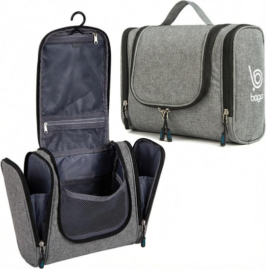 Travel Hanging Toiletry Wash Bag Makeup Cosmetic Organizer - Large Waterproof Hanging Toiletry Bags for Women and Men - Travel Essentials Accessories Hanging Wash Bag (Snowgray)
